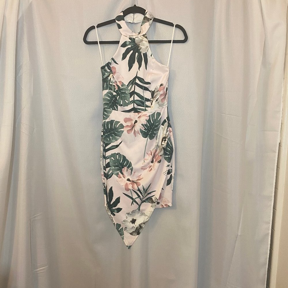 Asymmetrical Tropical Print Dress